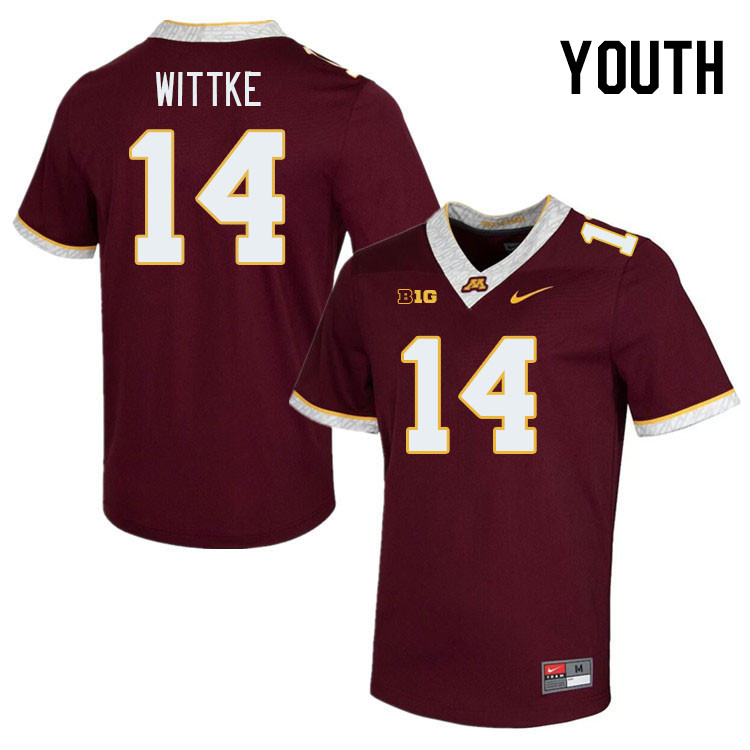 Youth #14 Dylan Wittke Minnesota Golden Gophers College Football Jerseys Stitched-Maroon